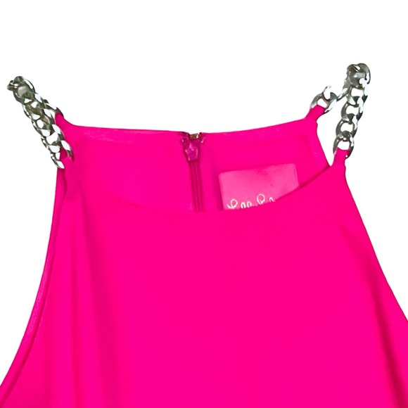Lilly Pulitzer Adrienne Dress Hot Pink Gold/Chain Halter Zip/Back Sz 10 - Picture 4 of 13